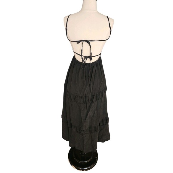 Fairy Grunge Boho Milkmaid Tiered Maxi Dress Womens Medium Black Beachy Cottage - Picture 4 of 9